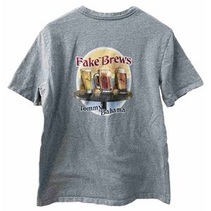 Tommy Bahama T-shirt Fake Brews Men’s S Gray 100% Cotton Beer Graphic Print